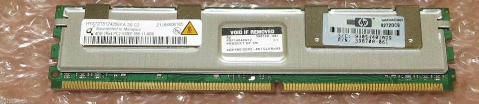 HP Original 398708-061 4Gb Memory DIMM for DL360 G5 DL380 G5 BL460C + others - Image 1 of 1