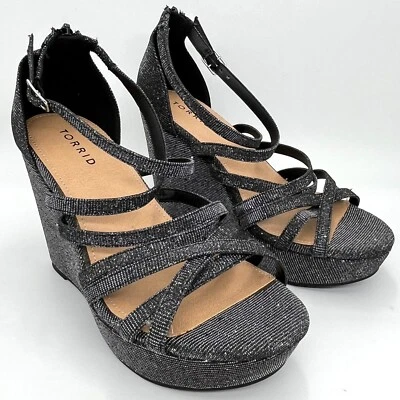 Nuevos tacones con tiras de cuña brillantes grises tórridos - talla 8W Foto 1 de 4