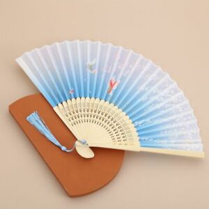 Vintage Pattern Fabric Hand Flower Printed Fan Chinese Style Silk-like Bamboo