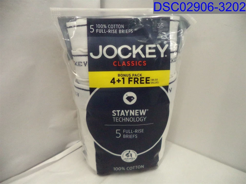 Jockey 50459940067 Men's Underwear, Size 36 - White (5 Piece)