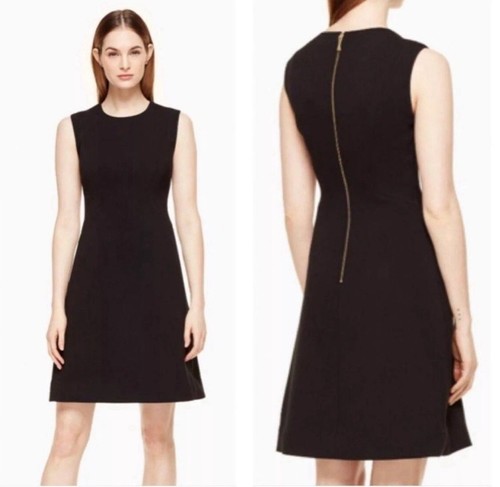 Vestito donna Kate Spade taglia 6 sartoriale aderente e svasato piccolo nero foderato oro det