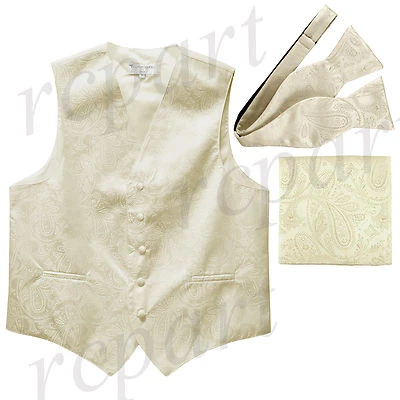 New Men's Paisley Tuxedo Vest Self-tie Bowtie set party Ivory wedding formal - Image 1 of 4