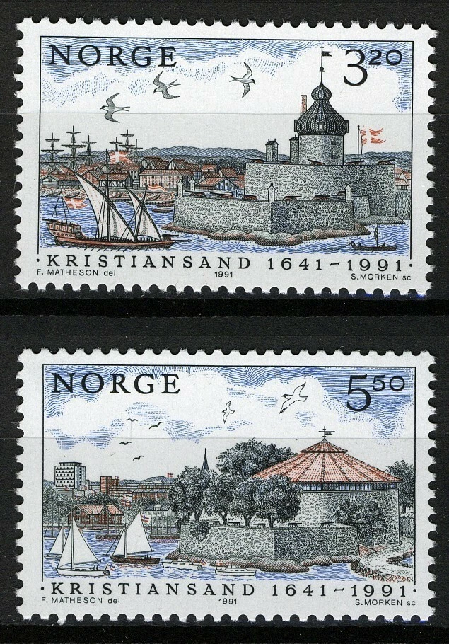 Norway 1991, NK 1113-14, Kristiansand 350th Anniv set VF MNH, Mi 1064-65 - Image 1 of 1