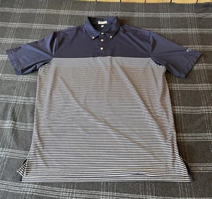 Peter Millar Polo Shirt Mens XL Sharks Tooth Short Sleeve Striped Blue White - Picture 1 of 16