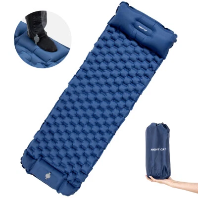 Inflatable Sleeping Pads Mat Bed with Pillow Foot Pump for Camping Backpacking - Image 1 of 4