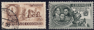 1957 Colombia SC# 671, 677 - Tractor - UPU - 2 Different Stamps - Used