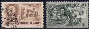 1957 Colombia SC# 671, 677 - Tractor - UPU - 2 Different Stamps - Used - Picture 1 of 2