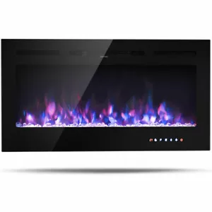 40" Electric Fireplace Recessed and Wall Mounted 750W/1500W W/ Multicolor Flame - Picture 1 of 10