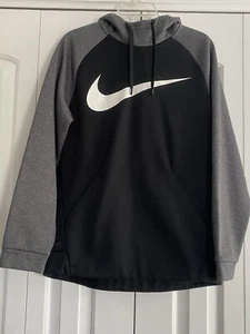 Nike Dri-Fit Mens Size S Black+Gray Swoosh Sweatshirt Hoodie - Picture 1 of 9