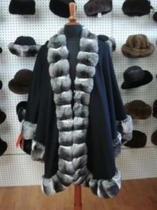 BRAND NEW CASHMERE AND RANCH CHINCHILLA FUR SHAWL CAPE WOMEN WOMAN - Picture 1 of 1