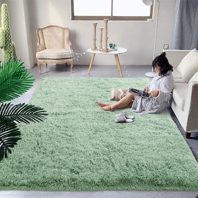 Super Soft Shaggy Rugs Fluffy Carpets, 4X6 Ft, Green Area Rug for Living Room Be - Image 1 of 4