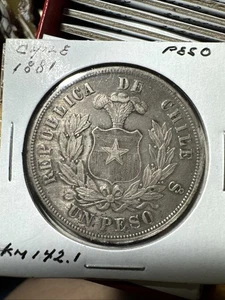 ** CHILE 1881 (CONDOR) PESO SILBER ** - Bild 1 von 2