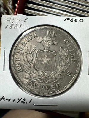 ** CHILE  1881 (CONDOR) PESO SILVER ** - Image 1 of 2