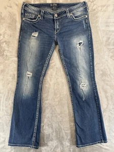 Silver Jeans Co Women's Jeans Aiko Bootcut Low Rise Distressed Stretch W34 L33 - Picture 1 of 22