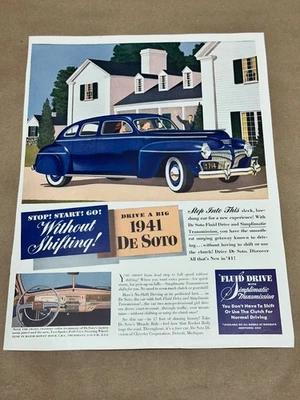 1941 De Soto Car Fluid Drive Simplimatic Trans. Vintage Original Color Print Ad - Image 1 of 3