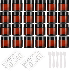 24 Pack 2Oz Amber Glass Jars with Black Lids, round Empty Containers for Scrubs, - Picture 1 of 12