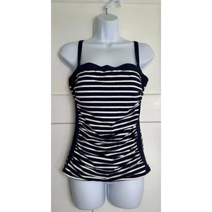 Top de baño Lands End Bandeau Tankini azul blanco talla 8 - Imagen 1 de 10