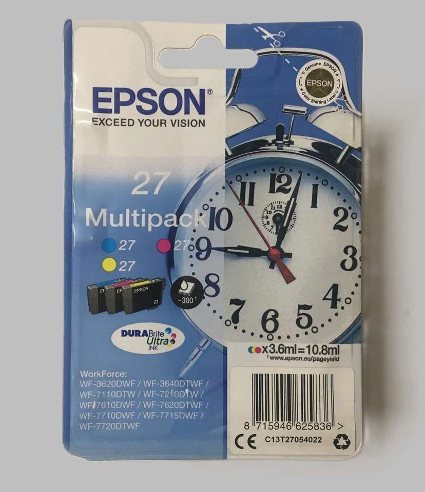 original Epson Multipack 27 Cyan Magenta Yellow Wecker OVP Rechnung  - Bild 1 von 1