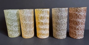 Vintage MCM Spaghetti String Frosted Rubber Coated Glass 12 oz Tumblers Set of 5 - Picture 1 of 7