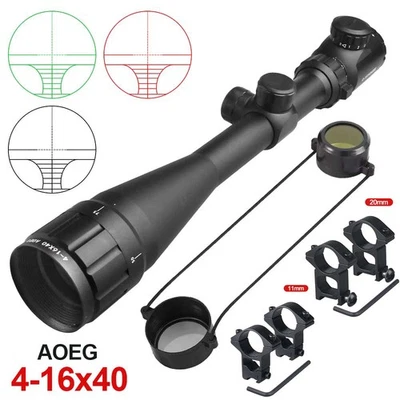 Mira óptica para rifle 4-16x40AOE verde rojo iluminada mira telescópica de caza Foto 1 de 4