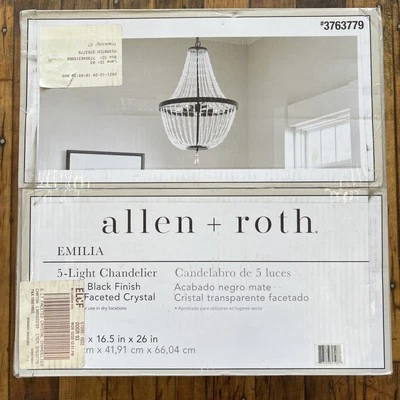 Allen + Roth Emilia 5 Light Chandelier Matte Black Clear Faceted Crystal Foto 1 de 3