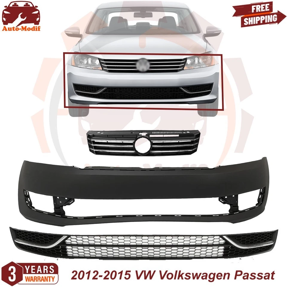 Front Bumper Cover & Upper & Lower Grille Kit For 2012-2015 Volkswagen Passat — 第 1/4 张图片
