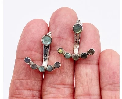 Pendientes Chaqueta Oreja Labradorita Plata Esterlina Multi Piedra Boho Artesanal ÚNICO EN SU CLASE Foto 1 de 4