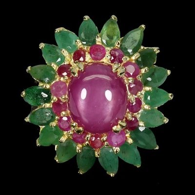 925 Sterlingsilber Ring Oval Rubin 11x9mm Smaragd Natur Edelstein Schmuck Sz 7 - Bild 1 von 4