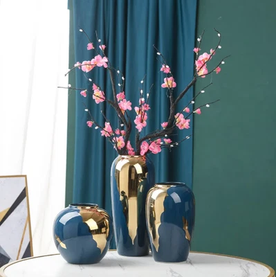 Vasen Set Blau Gold Abstrakt | Modern Luxus Deko - Bild 1 von 4