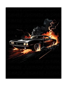 Póster American Muscle Car HEMI CUDA Flames & Lightning años 70 -sin marco - impresión - Imagen 1 de 3