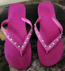 Havaianas Top Swarovski Crystal Women's PINK Flip Flop Sandals US 9 /EU 41-42 - Picture 1 of 12