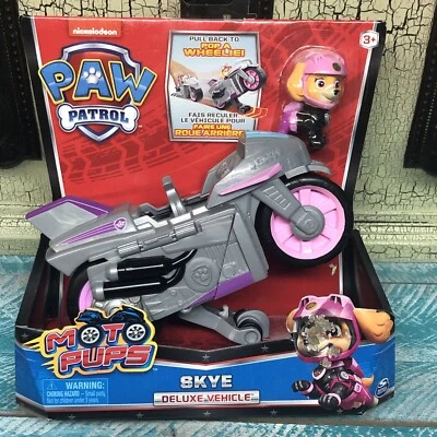 Paw Patrol - Moto Pups Skyes Deluxe Pull Back Motorcycle Vehicle with Wheelie - Image 1 of 4