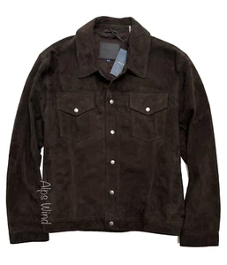 Cole Haan Men's Suede Leather Trucker Jacket in Dark Chocolate Size-XL NWT - Picture 1 of 10