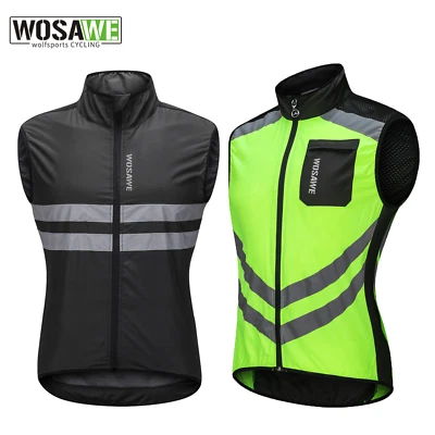 WOSAWE Windproof Cycling Vest Gilet Reflective Bike Waistcoat Sleeveless Jacket - Image 1 of 4