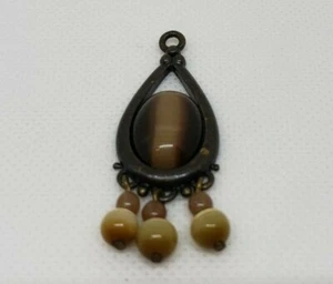 Women's Teardrop Fashion Pendant Brown Stone Center Dark Tone Beaded Unbranded - Picture 1 of 2