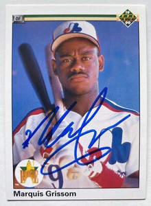 MARQUIS GRISSOM RC SIGNED IP 1990 UPPER DECK #9 MONTREAL EXPOS ROOKIE AUTO