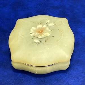 Vtg Genuine Alabaster Italy Hinged Trinket Dish Jewelry Box Flower Decal - Picture 1 of 24