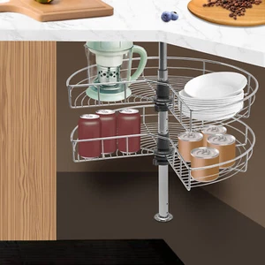 24in Kidney Chrome 2-Shelf Lazy Susan Kitchen Base Cabinet Corner Organizer Rack - Picture 1 of 20