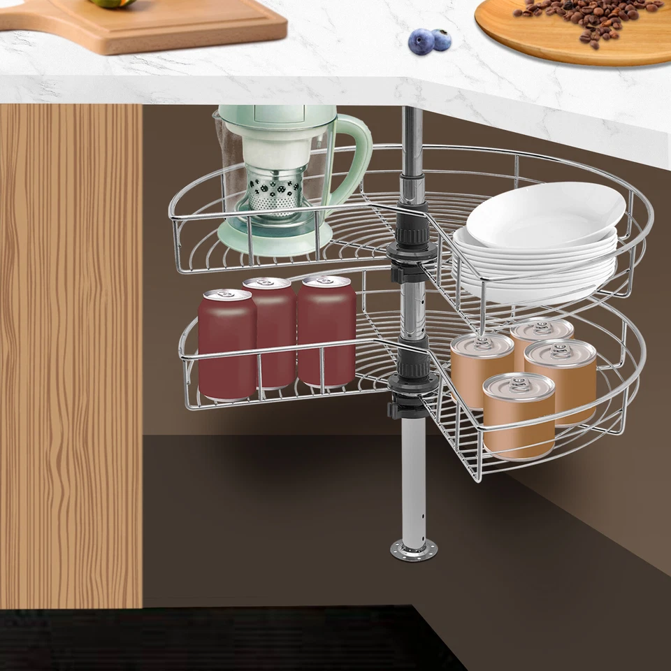 24" Kidney Chrome 2-Shelf Lazy Susan Kitchen Base Cabinet Corner Organizer Rack - Image 1 of 4
