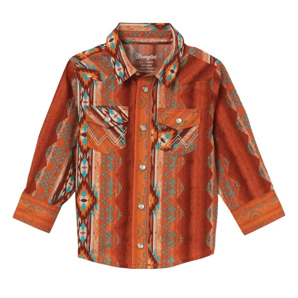 Camisa a Presión Manga Larga Estampado Azteca Óxido Wrangler Bebé/Niño Pequeño Foto 1 de 1