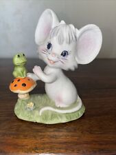 Vintage Enesco Figurine Mouse With Frog On Mushroom