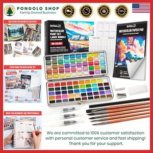Travel-Friendly Watercolor Set: 100 Bright Colors & Art Supplies in a Metal Case - Picture 1 of 9