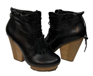 Timo Weiland Tsubo Royse Black Leather Booties 8 5" Chunky Heel Lace Up - Picture 1 of 7