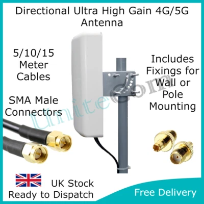 Ultra High Gain Directional MiMo 5G 4G Antenna for Vodafone O2 Three EE SMA TS9 - Image 1 of 4