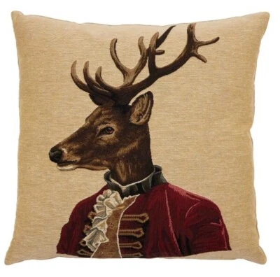 Hines of Oxford Ronald Reindeer Tapestry Pillow 18" x 18"  Feather Cushion NEW - Image 1 of 3
