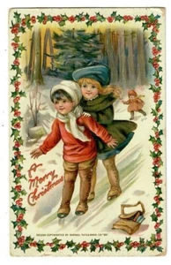 Vintage Christmas Postcard Tuck & Sons Kids Sliding Down Hill Series 521 - Picture 1 of 2