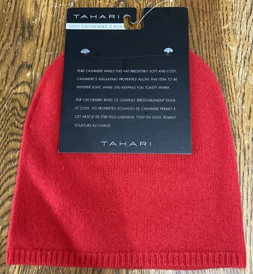 NUEVO CON ETIQUETAS Tahari 100% Cachemira 2 Capas Tejido Sombrero Cloche Gorro Esquí Rojo Foto 1 de 4