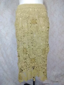 Newport News Gold & Gold Metallic Lace Crochet Beaded Skirt, Size S - Picture 1 of 10