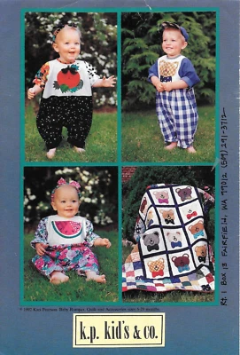 Uncut Sewing Pattern Baby Romper Hats Headband Notions Baby Quilt Sz 6-24 Months - Image 1 of 2