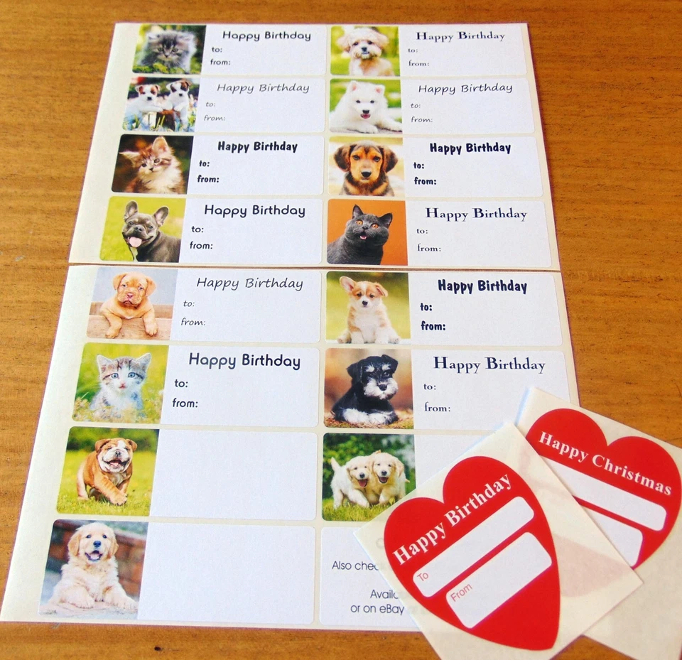 15 cat and dog pet gift tag stickers sticky labels for birthday presents & cards - Image 1 of 1